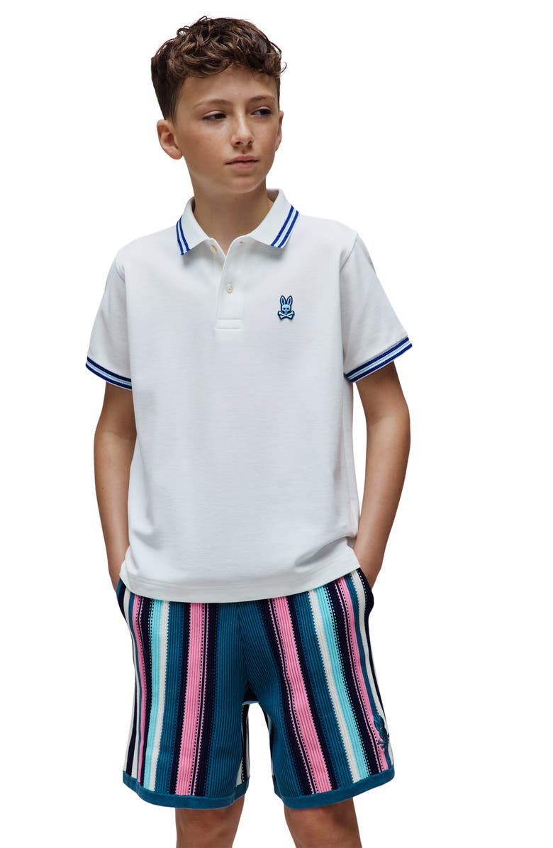 Psycho Bunny Kids' Clark Piqué Polo, Alternate, color, White