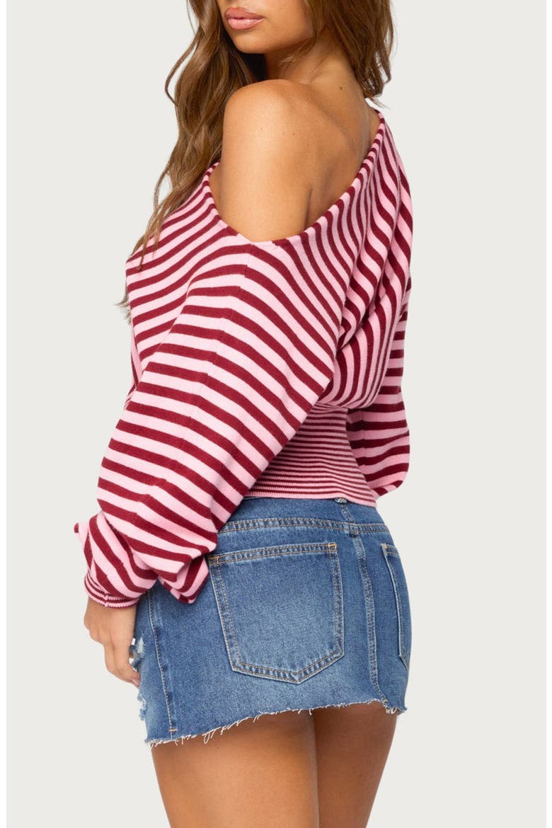 Brida Striped Off-the-Shoulder Sweater, Alternate, color, BURGUNDY-AND-PINK