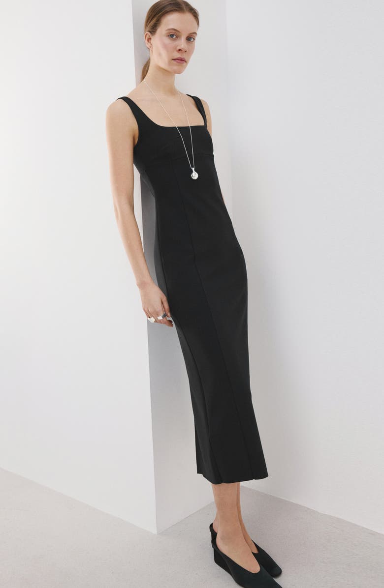 MANGO Sleeveless Midi Dress, Alternate, color, Black