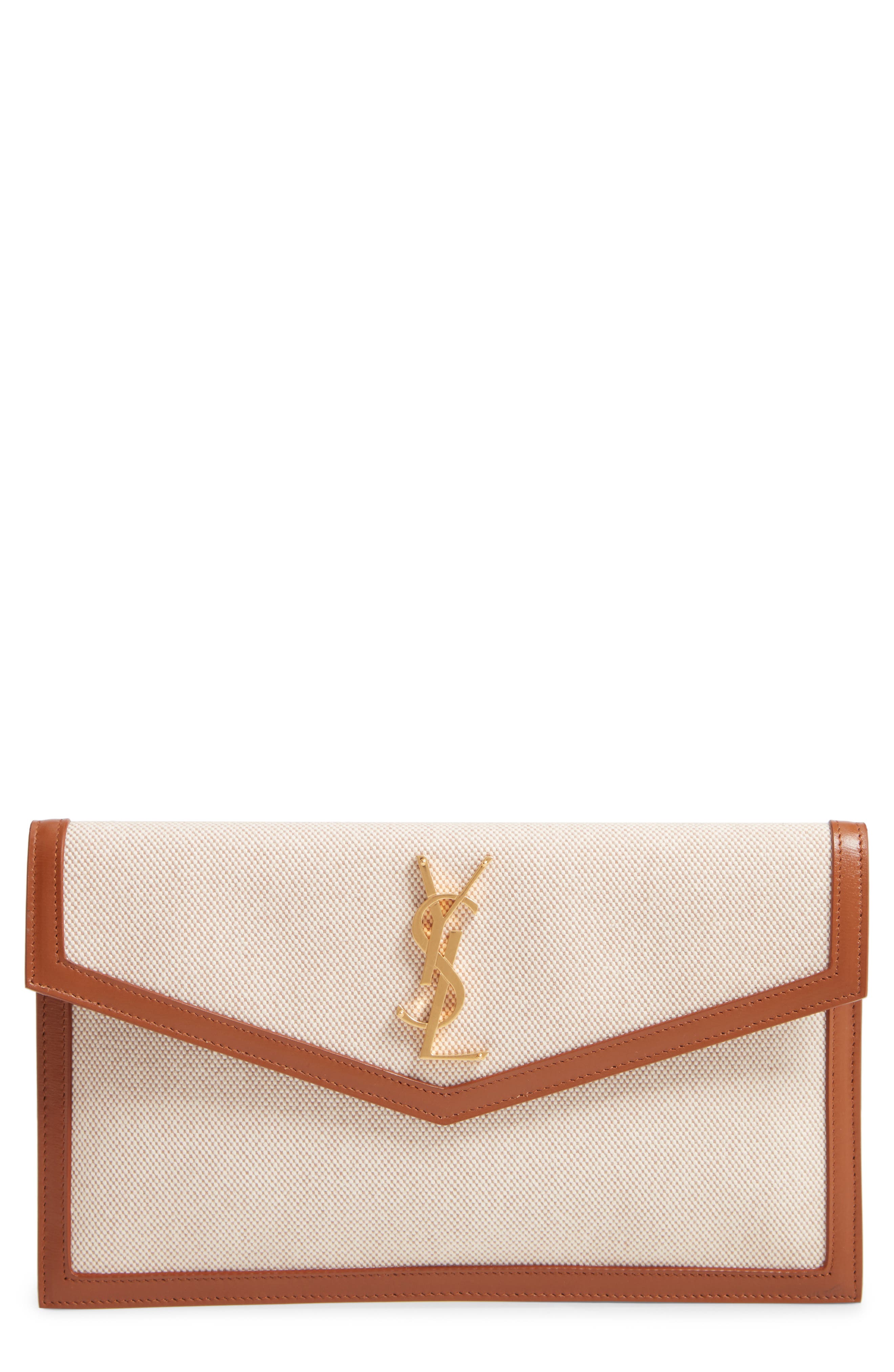 Saint Laurent Uptown Canvas & Leather Clutch, Main, color, 