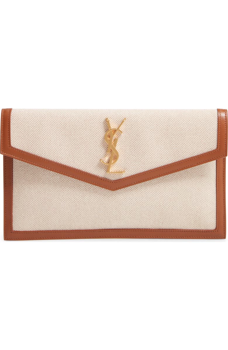 Saint Laurent Uptown Canvas & Leather Clutch, Main, color,