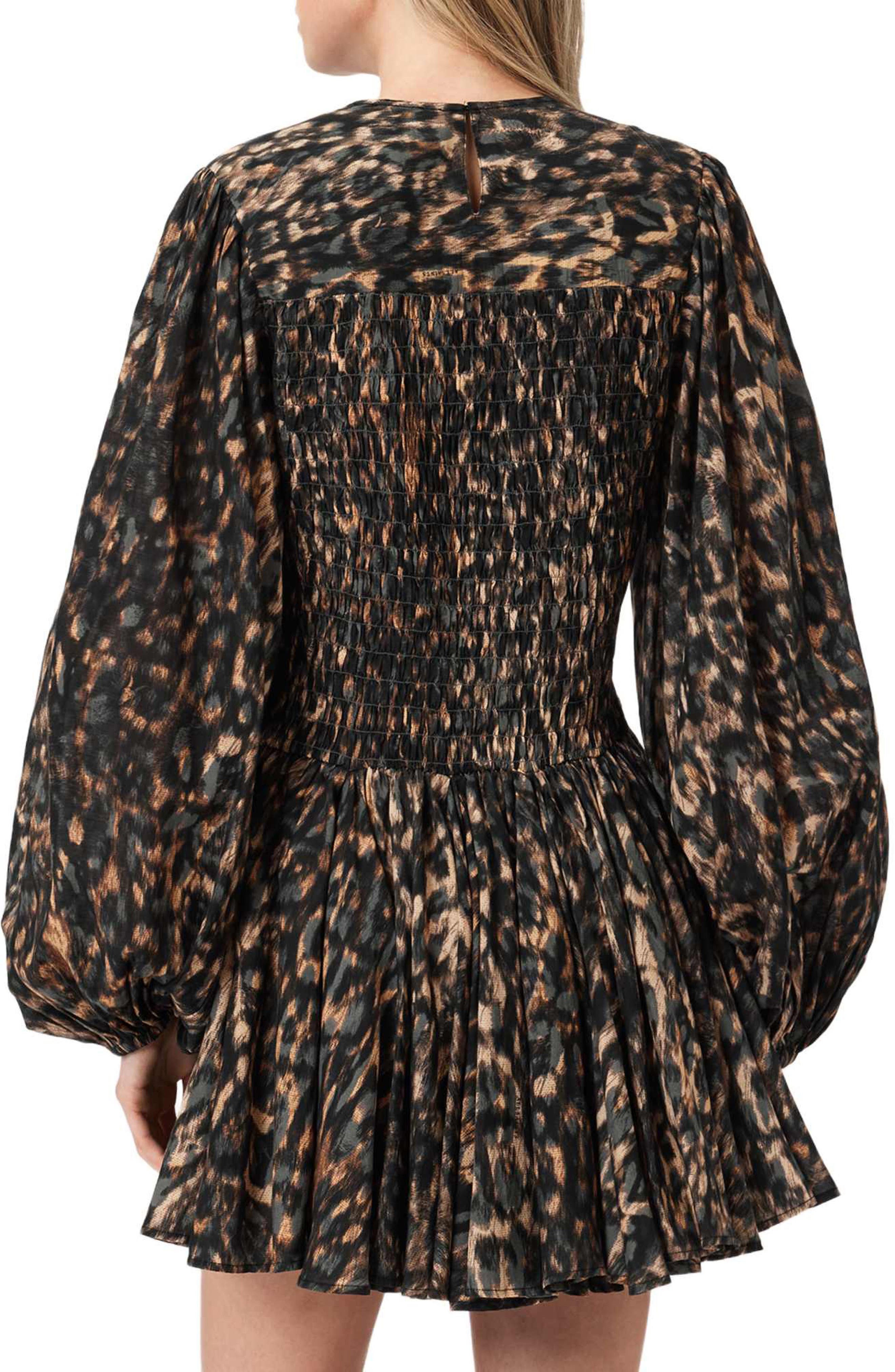 Chia Smock Bodice Long Sleeve Cotton Blend Minidress - image 4