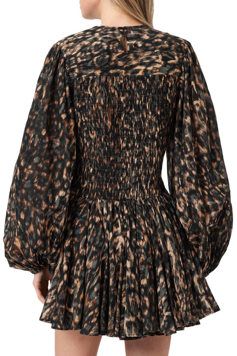 Chia Smock Bodice Long Sleeve Cotton Blend Minidress, Alternate, color, PROWL GOLDEN BROWN