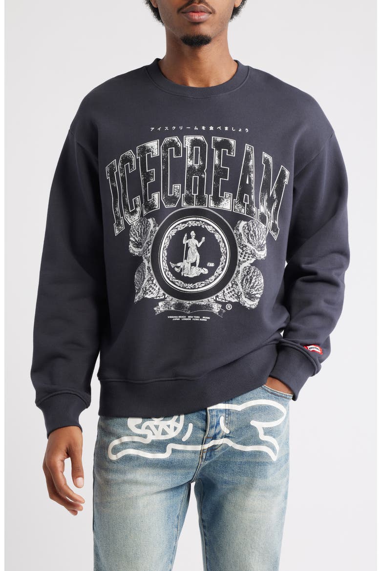 College Graphic Sweatshirt, Main, color, CHARCOAL