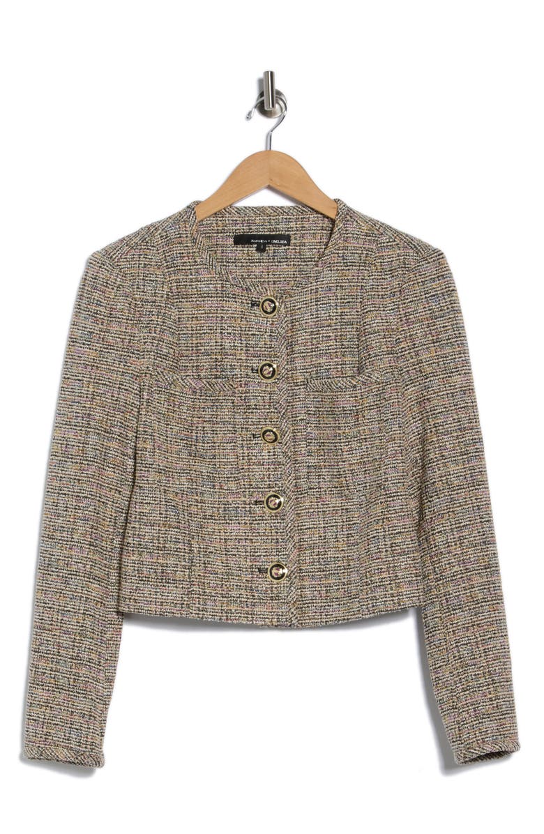 Amanda & Chelsea Lady Like Bouclé Jacket, Alternate, color, Black/ Camel