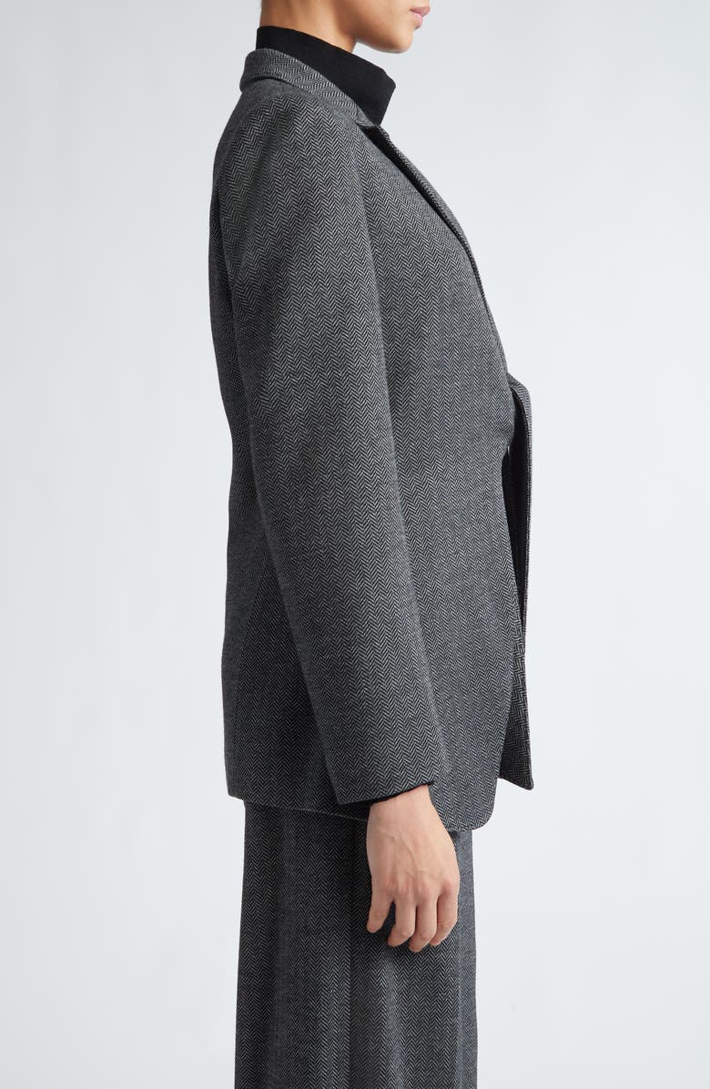 Max Mara Monia Tie Front Herringbone Jersey Blazer, Alternate, color, Dark Grey