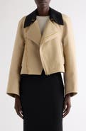 Givenchy Leather Collar Gabardine Crop Trench Jacket
