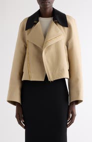 Givenchy Leather Collar Gabardine Crop Trench Jacket