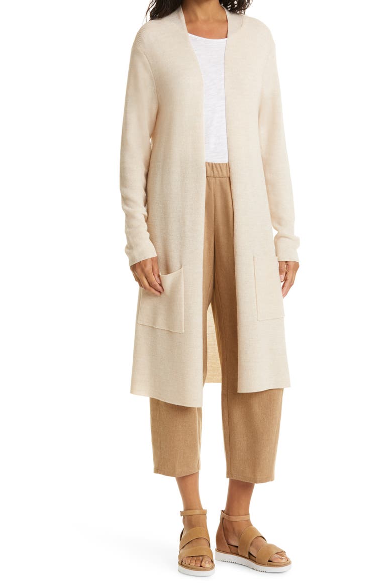 Open Front Long Cardigan, Main, color, CASHEW