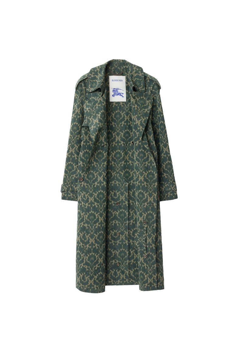 Long Baroque Viscose Blend Trench Coat, Alternate, color, Vine green