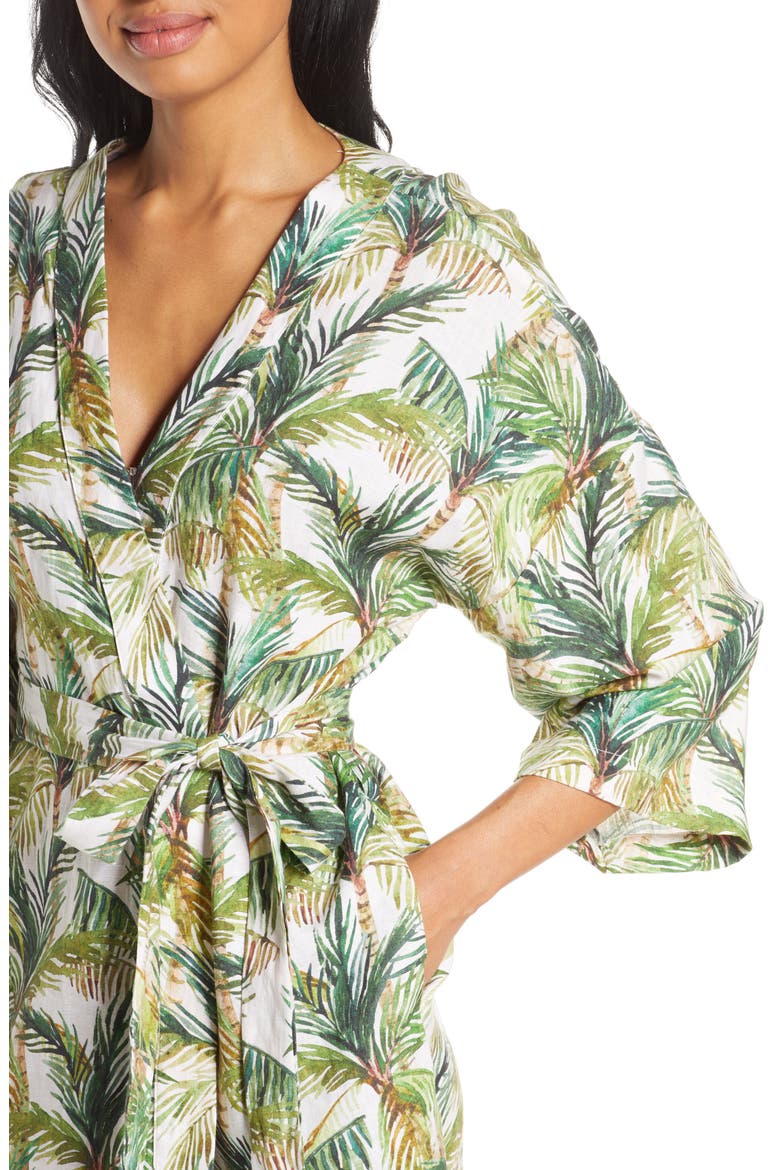 Lola Frond Print Short Robe, Alternate, color, BREEZY PALMS
