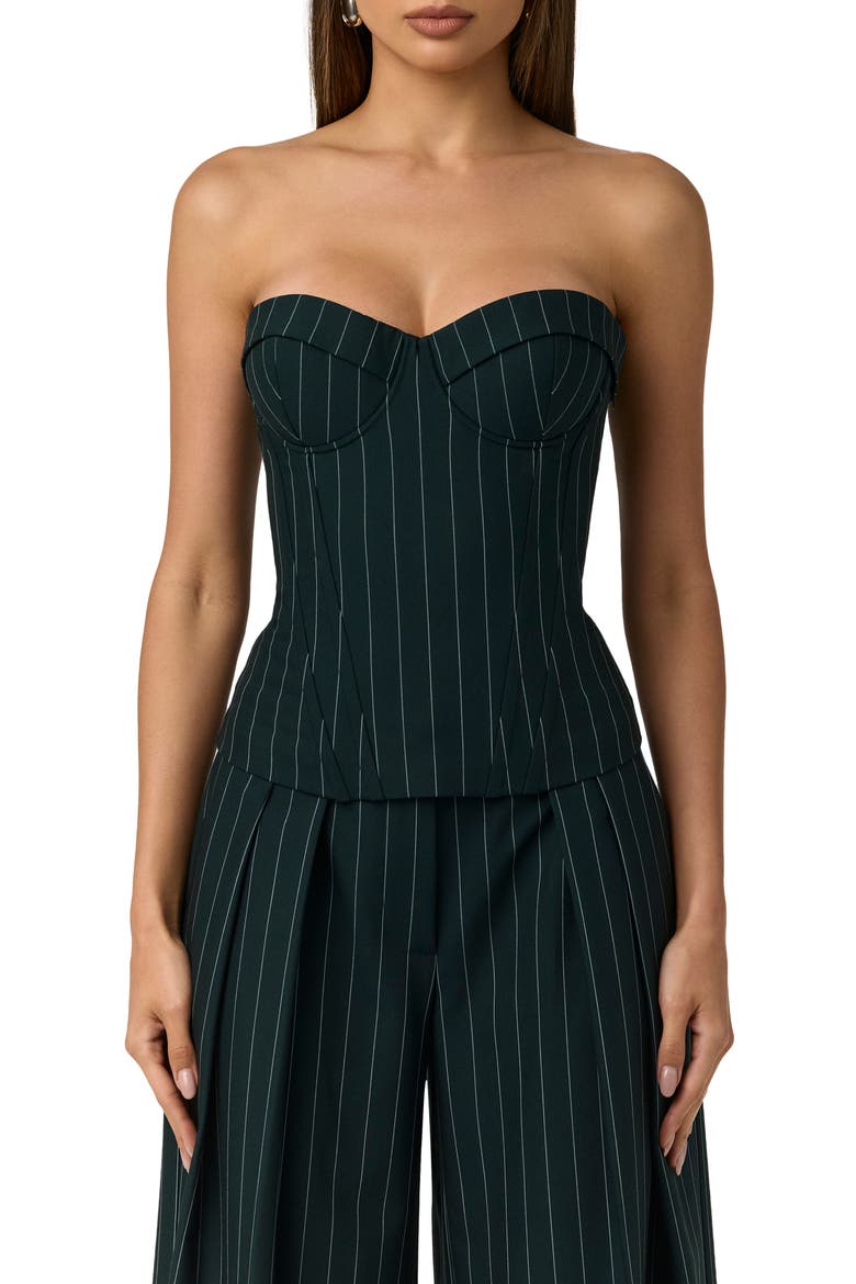 Pinstripe Strapless Bustier, Main, color, MIDNIGHT NAVY/ TEAL