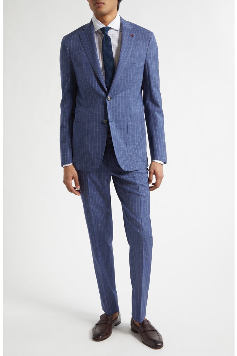 Capri Denim Effect Wool Blend Rigato Suit, Main, color, BLUE