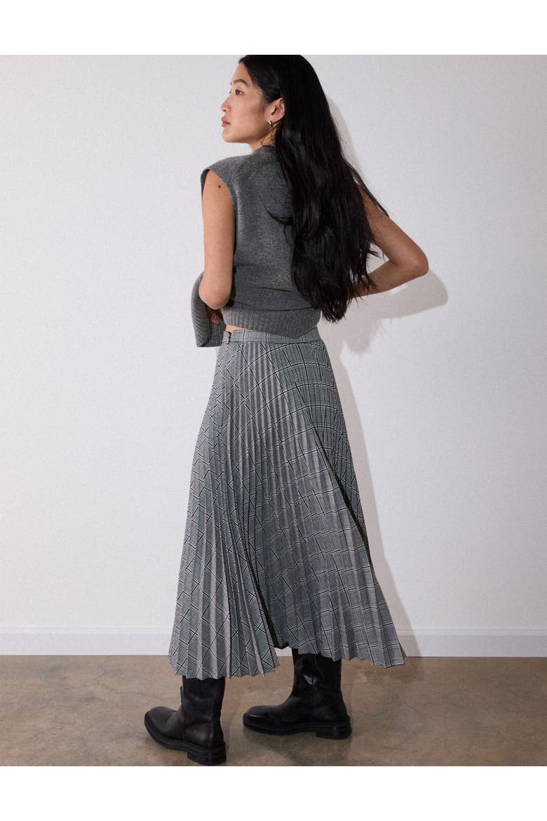 Check Pleated Midi Skirt, Alternate, color, Grey/Multi