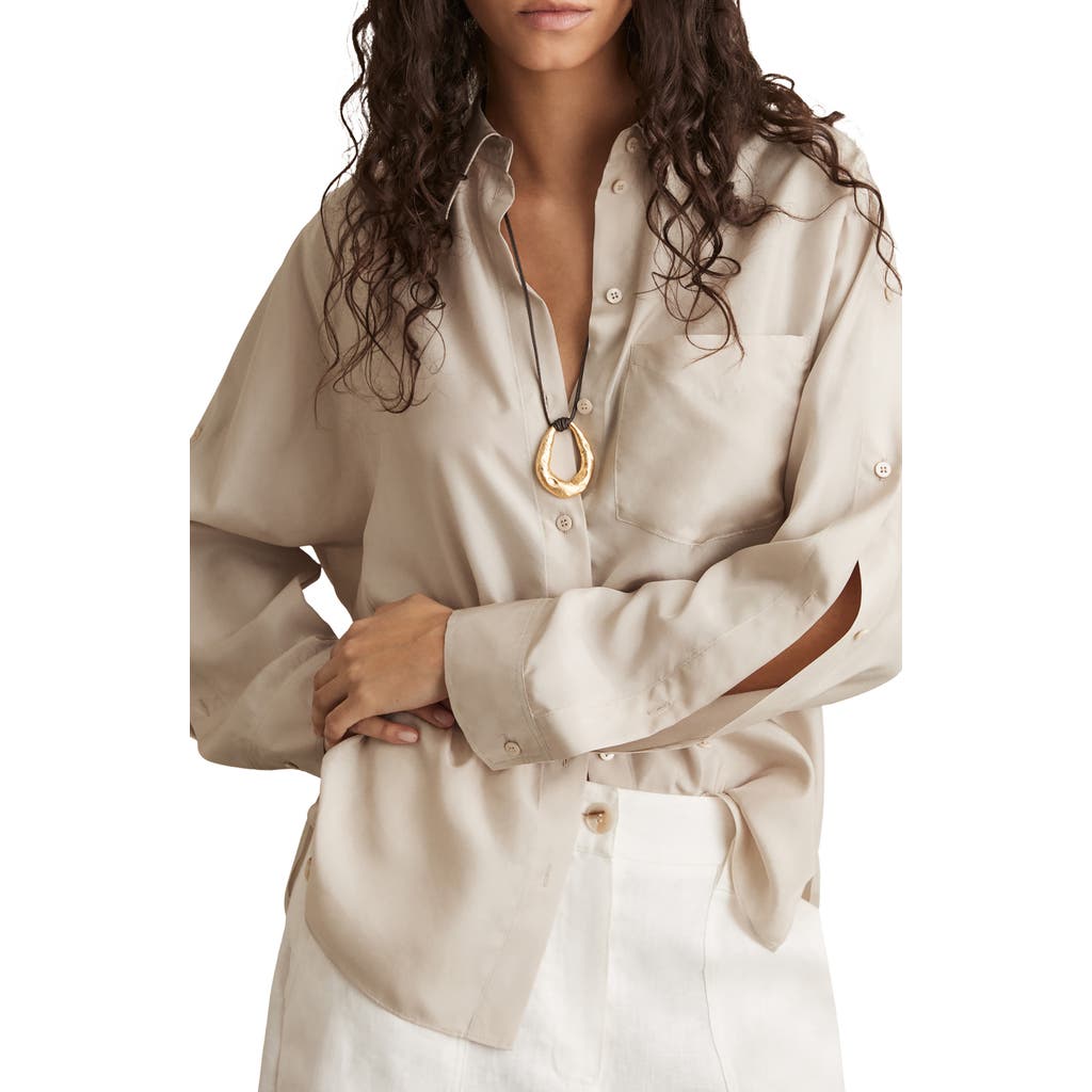 Reiss Reenie Sleeve Placket Silk Shirt In Neutral