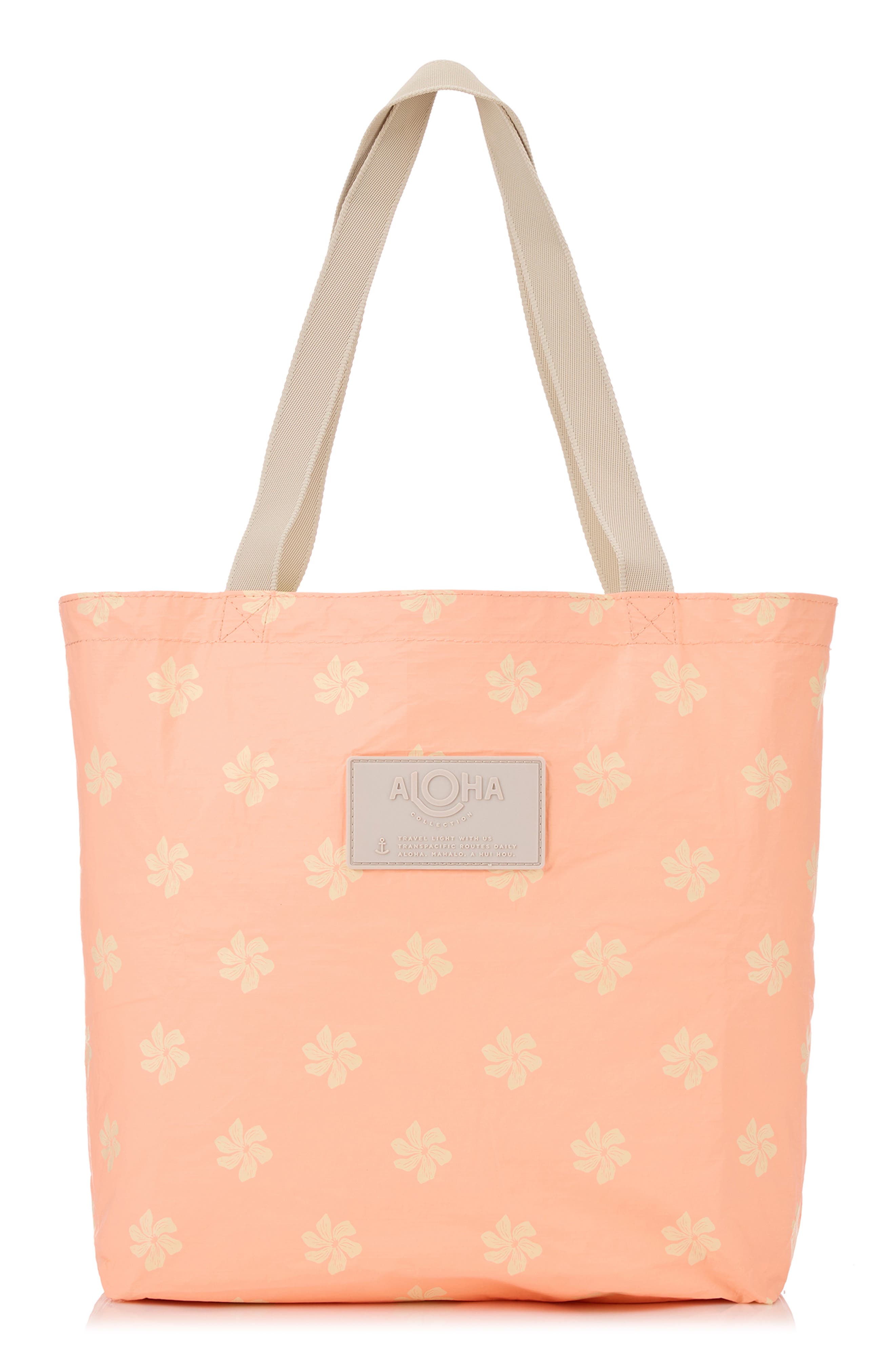 Aloha Collection Casa Gardenia Reversible Water Resistant Tyvek<sup>®</sup> Tote, Main, color, Peachy