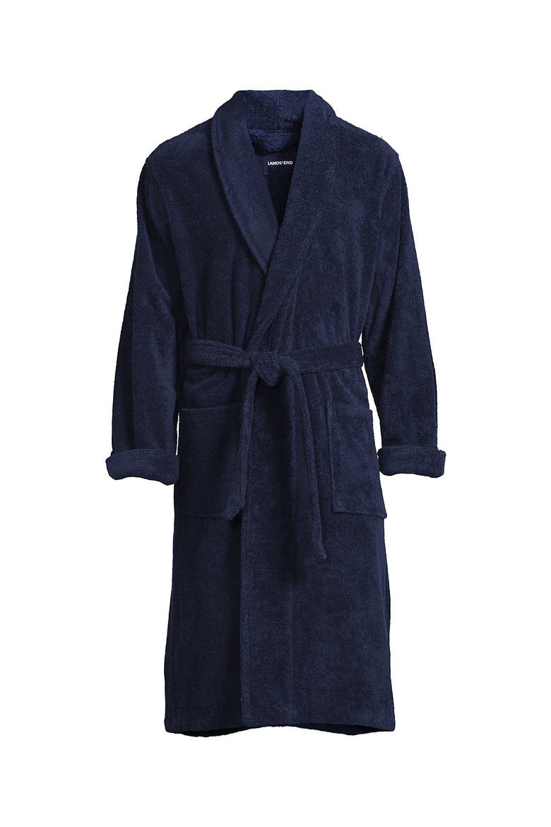 Calf Length Turkish Terry Robe, Alternate, color, Radiant Navy