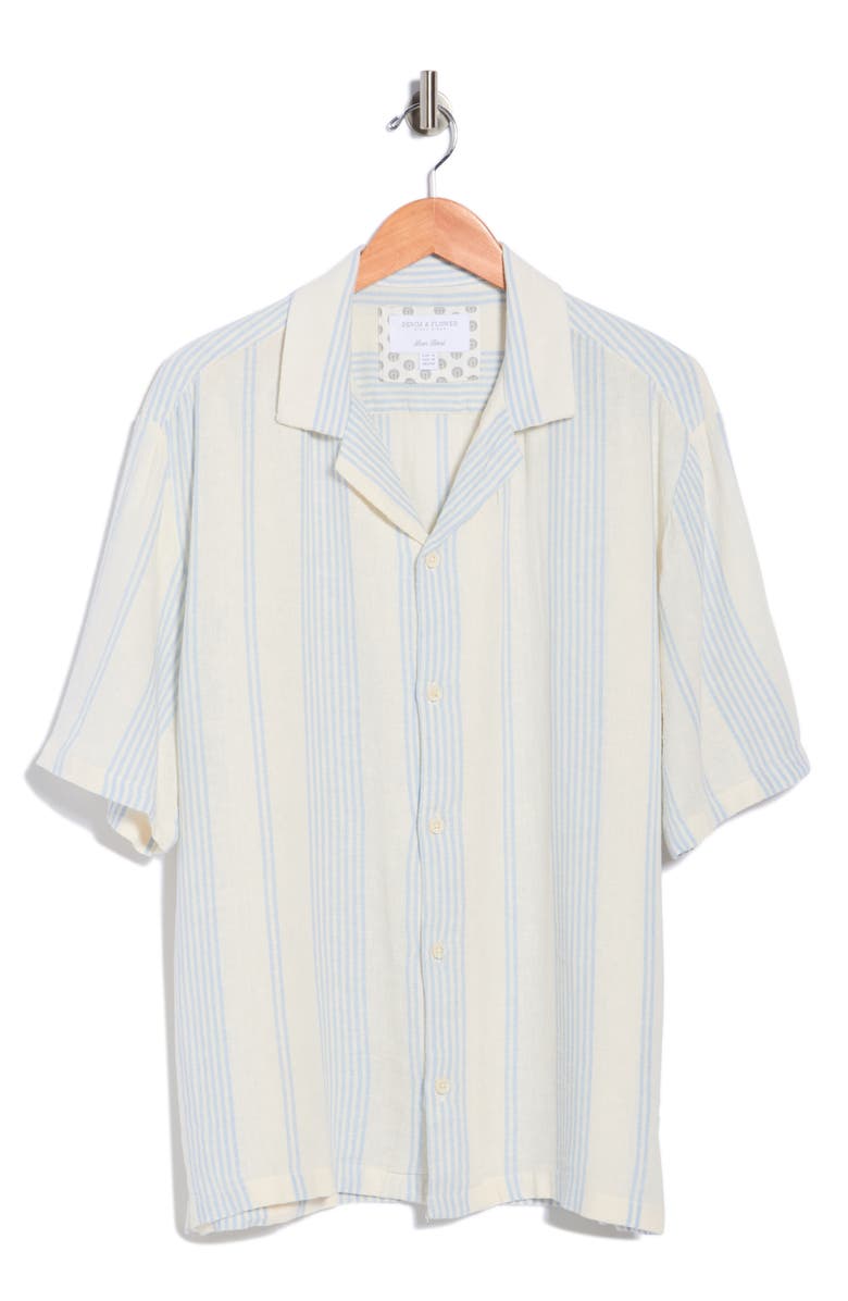 DENIM AND FLOWER Stripe Linen Blend Shirt, Main, color, White