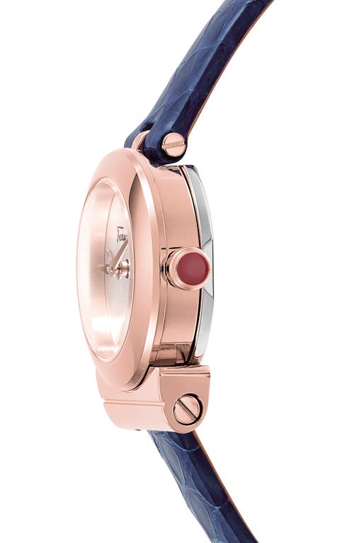 Ferragamo Women's Gancino Ip Rose Gold & Leather Strap Watch In Rose Gold
