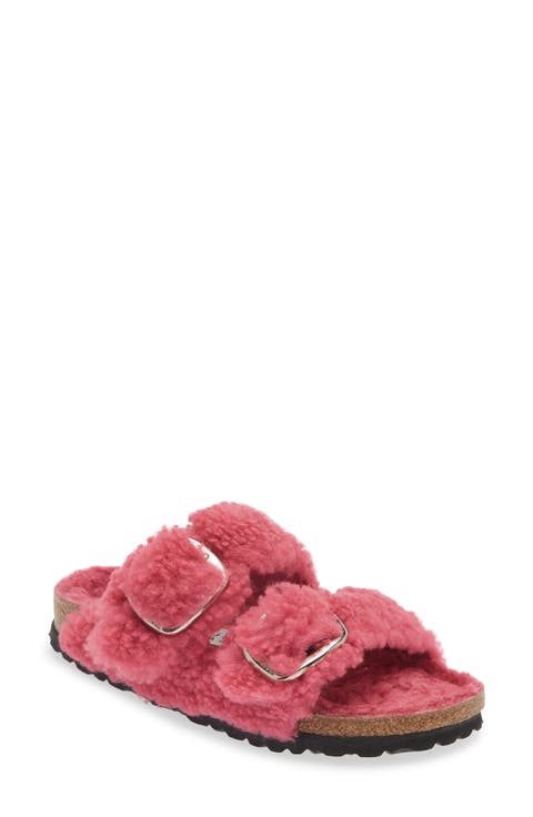 Arizona Big Buckle Genuine Shearling Slide Sandal (Women)