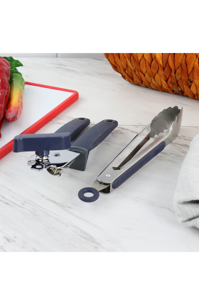 OSTER Bluemarine 2 Piece Stainless Steel Can Opener and Tongs Set, Alternate, color, Navy