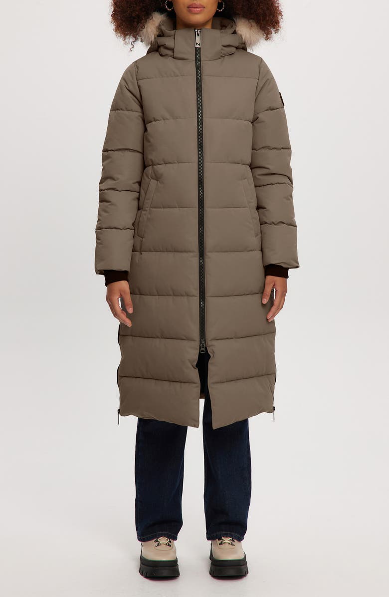 Noize Winter Long Parka with Faux Fur Trim, Main, color, Mocha