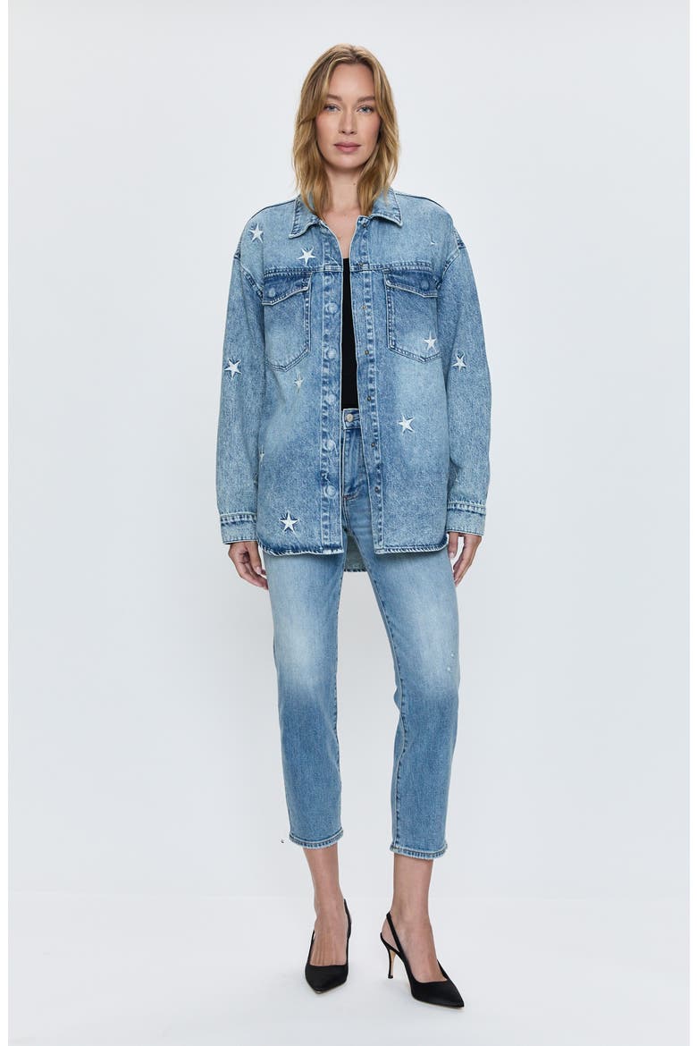 Mandy Star Embroidered Oversize Denim Shirt Jacket, Alternate, color, STELLA