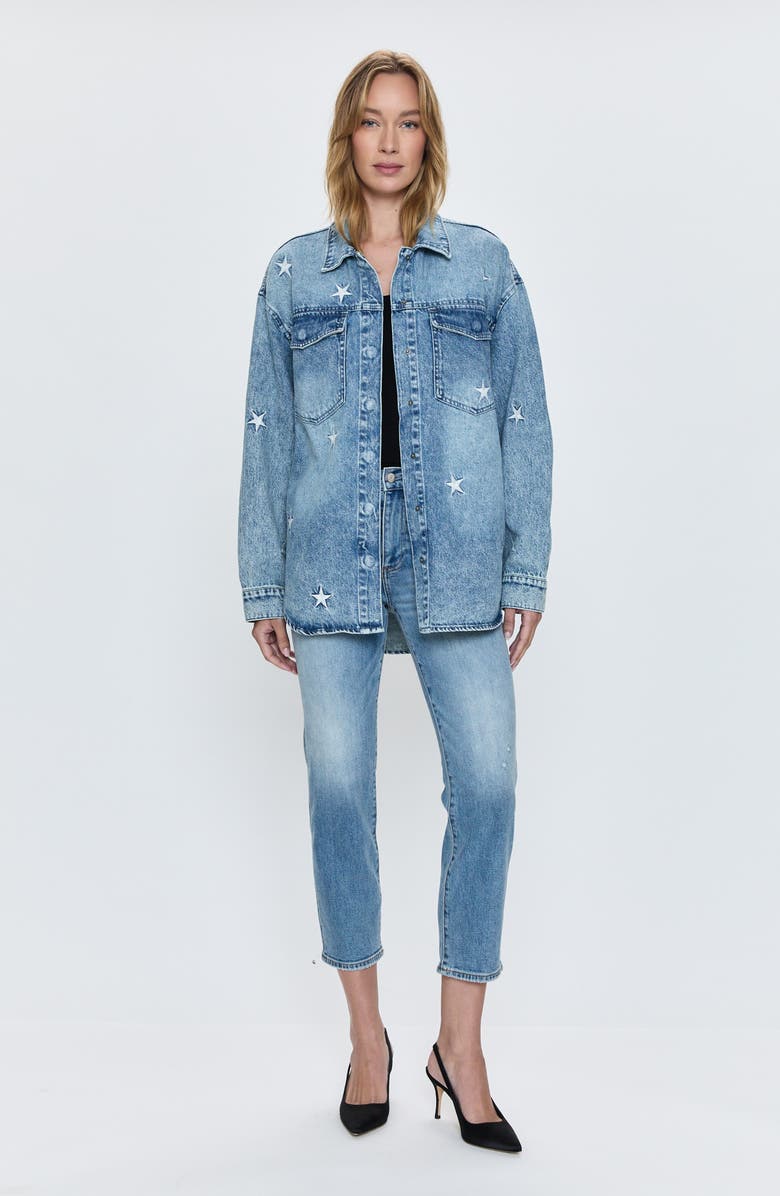 Pistola Mandy Star Embroidered Oversize Denim Shirt Jacket, Alternate, color,