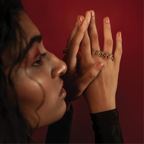 Dhwani Bhansal Kandi Double Ring In Gold Plated