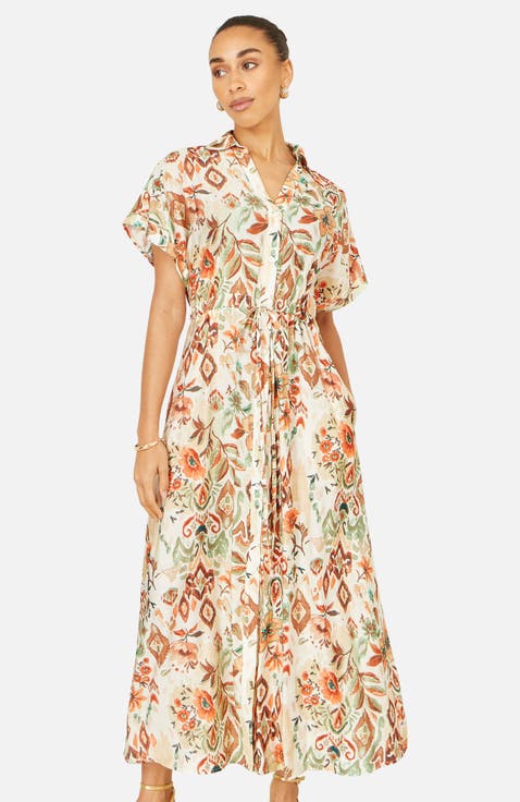 Relaxed Boho Print Maxi Shirt Dress