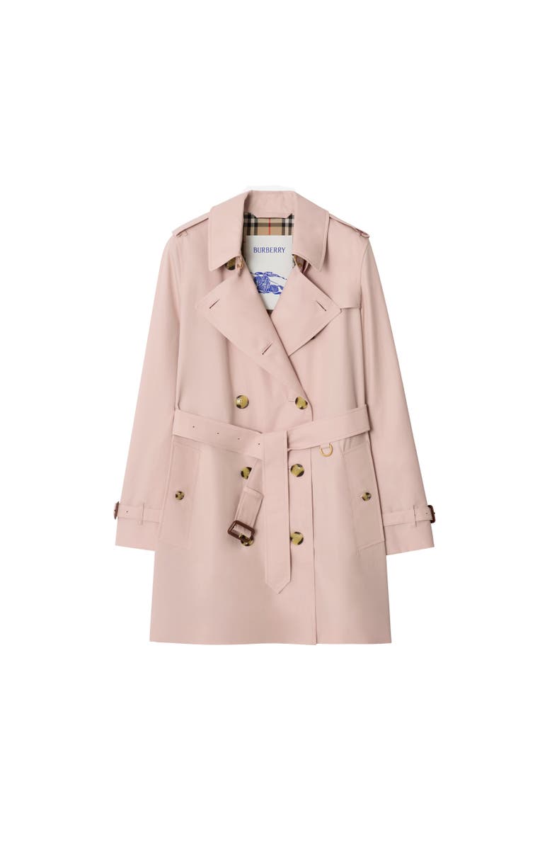 Burberry Short Tropical Gabardine Kensington Trench Coat, Alternate, color, Pale Sugar Pink