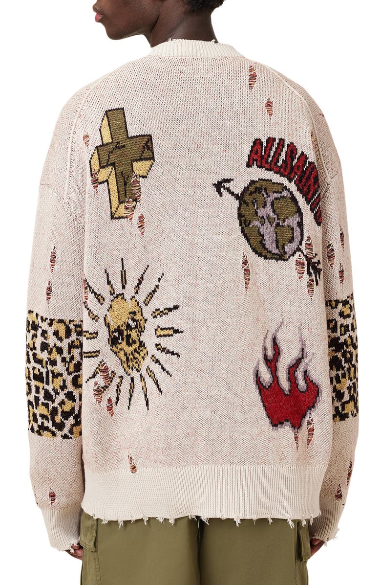 AllSaints Jay Distressed Jacquard Cardigan, Alternate, color, 