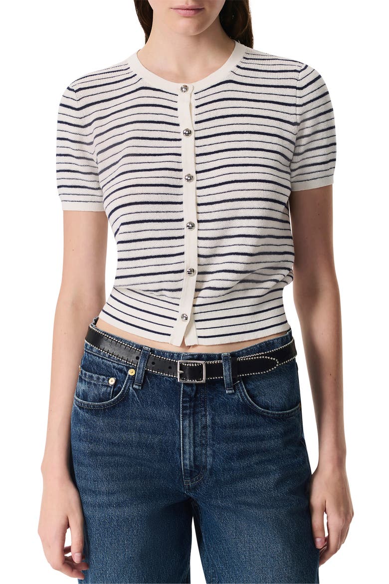 Dina Stripe Short Sleeve Cardigan, Main, color, IVORY MULTI