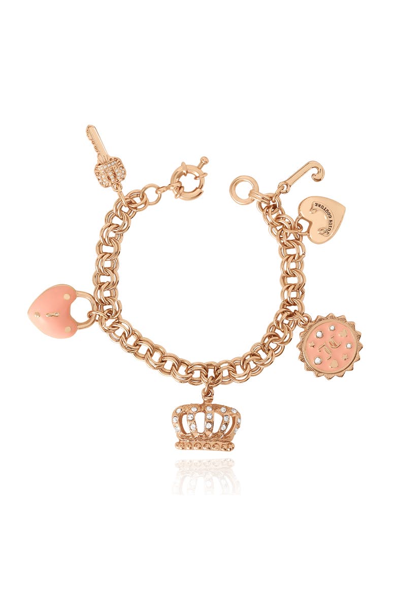 Gold-Tone Pink Charm Bracelet with Pavé Accents, Alternate, color, Gold