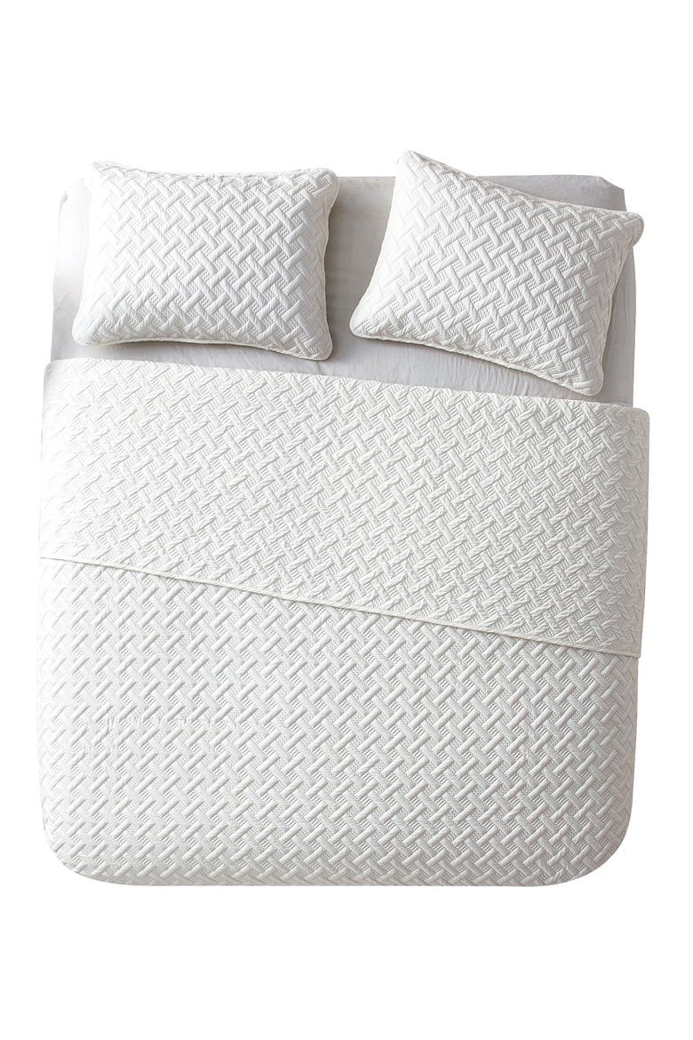 Nina Embossed Basketweave Quilt Set - Full/Queen, Alternate, color, WHITE