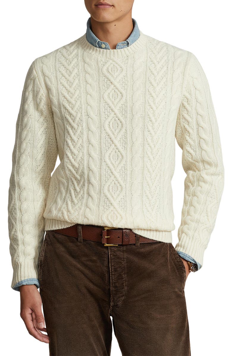 Polo Ralph Lauren Cable Knit Wool & Cashmere Crewneck Sweater, Main, color,