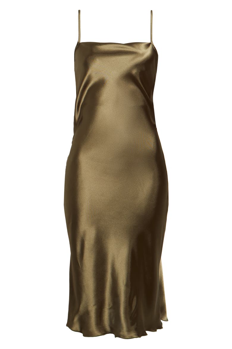 Bow Back Satin Cocktail Slipdress, Alternate, color, OLIVE