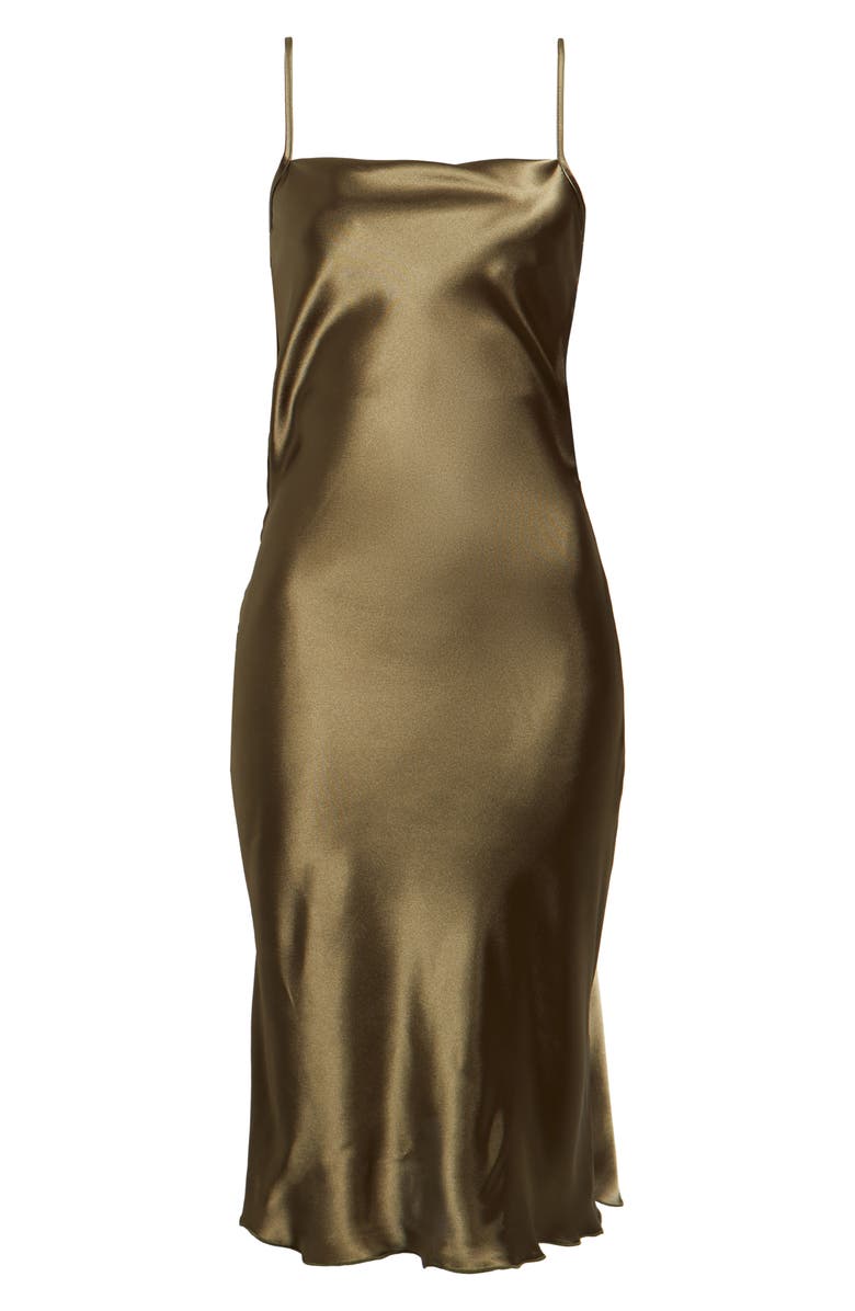 Jump Apparel Bow Back Satin Cocktail Slipdress, Main, color, Olive