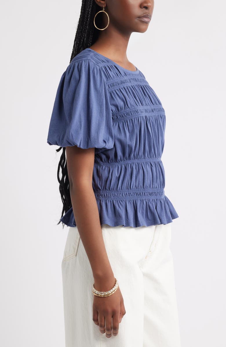 Treasure & Bond Smocked Puff Sleeve Top, Alternate, color, Blue Indigo