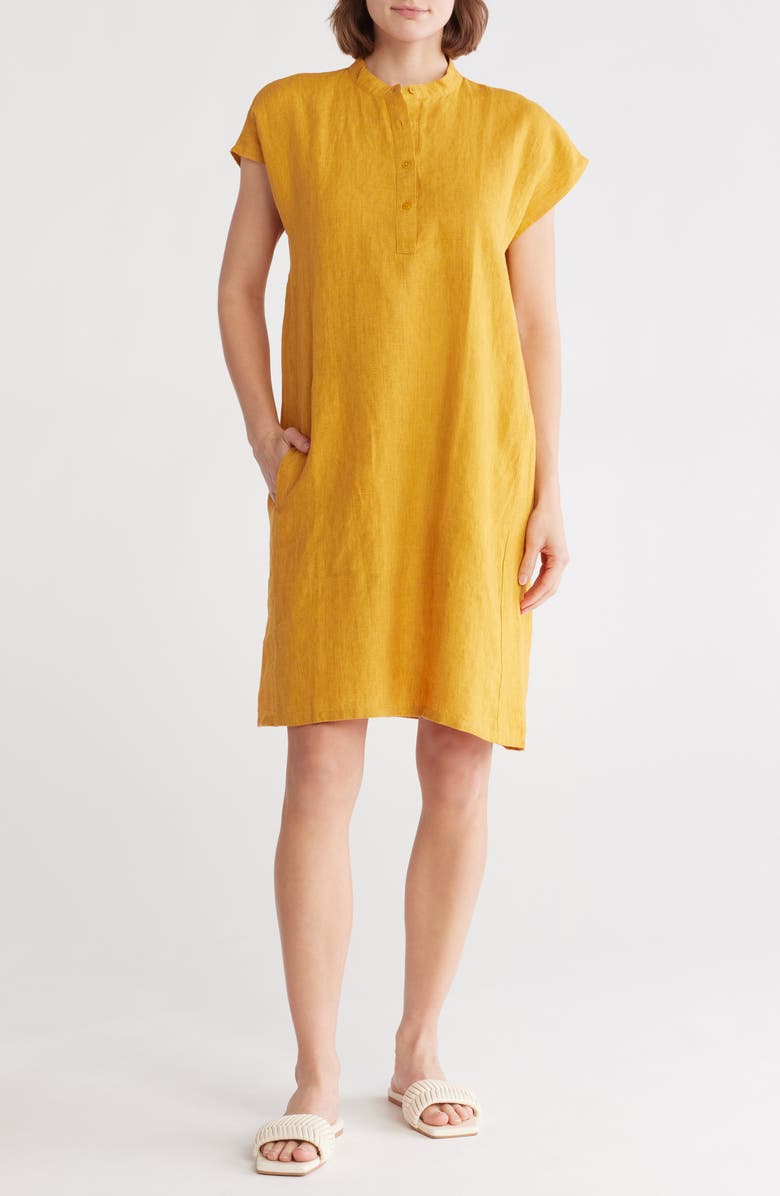 Eileen Fisher Short Sleeve Organic Linen Shift Dress, Main, color,