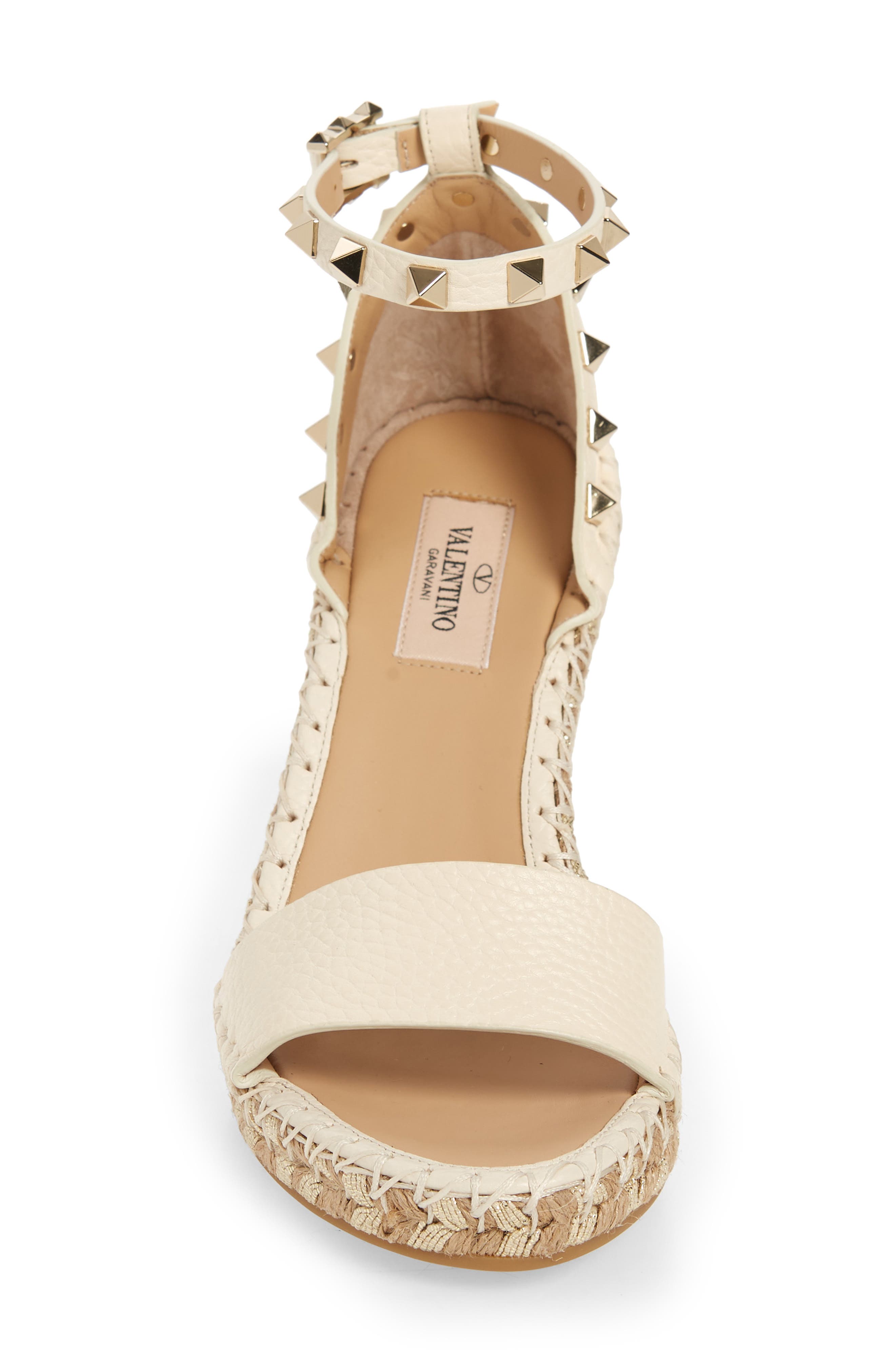 Valentino Rockstud Espadrille Wedge Sandal, Alternate, color, IVORY