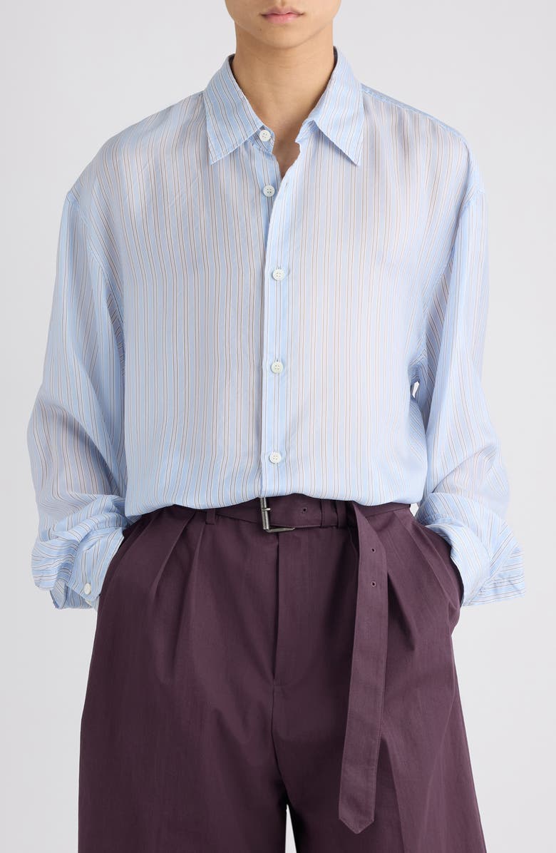 Dries Van Noten Croom Stripe Cupro Button-Up Shirt, Main, color, Light Blue