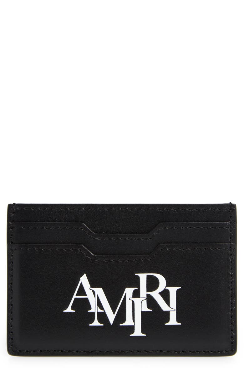 AMIRI Staggered Logo Leather Card Case, Main, color,