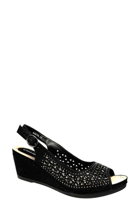 Anita Crystal Embellished Slingback Wedge Sandal (Women)