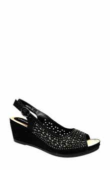 NINETY UNION Anita Crystal Embellished Slingback Wedge Sandal
