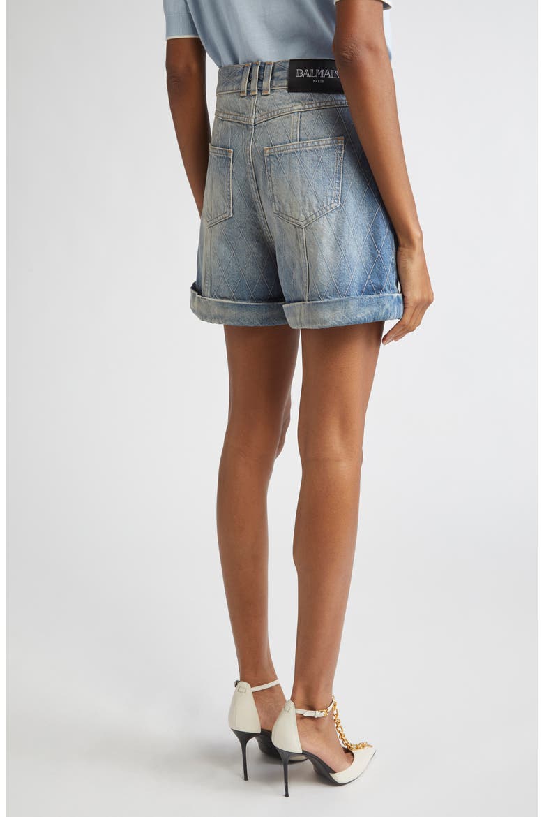 Quilted High Waist Denim Shorts, Alternate, color, 6FC LT BLUE
