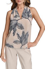 Donna Karan New York Print V-Neck Sleeveless Top