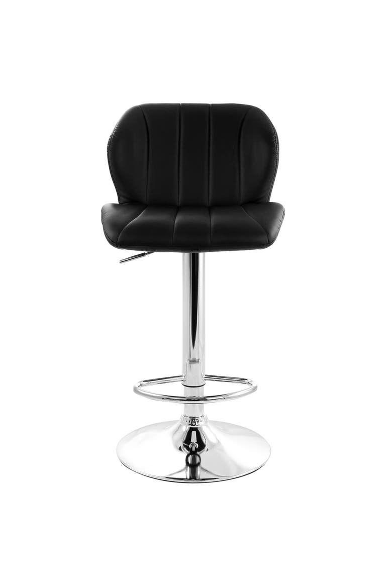 2 Piece Adjustable Striped Faux Leather Tufted Bar Stool, Alternate, color, Black