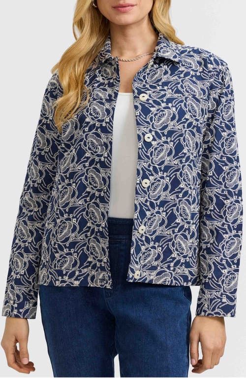 Foxcroft Thelma Cotton Eyelet Jacket In Navy/white