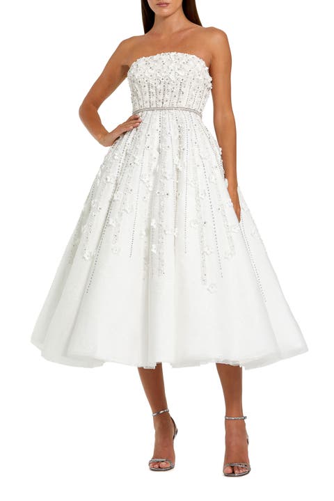 Embellished Lace Strapless Midi A Line Dress